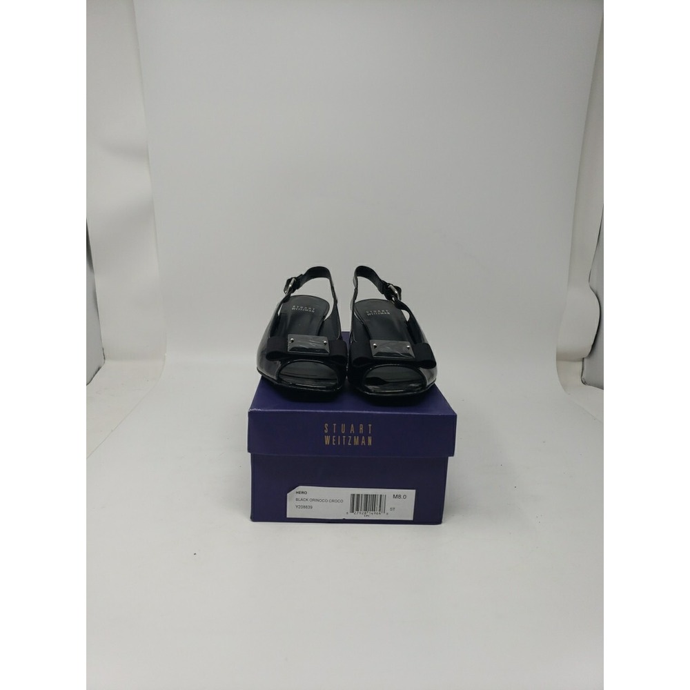 Stuart Weitzman Women's Black Patent Open Toe Strap Closure 1.5" Pumps Size M8.0